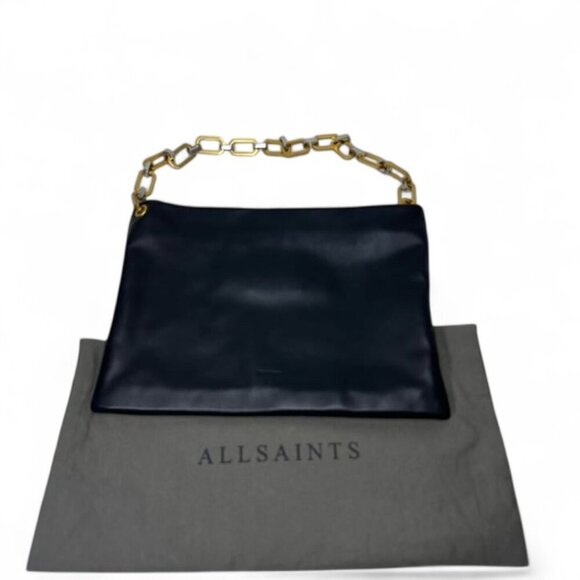 ALL SAINTS Bettina Leather Chain Shoulder Bag Black NWOT - Picture 2 of 16